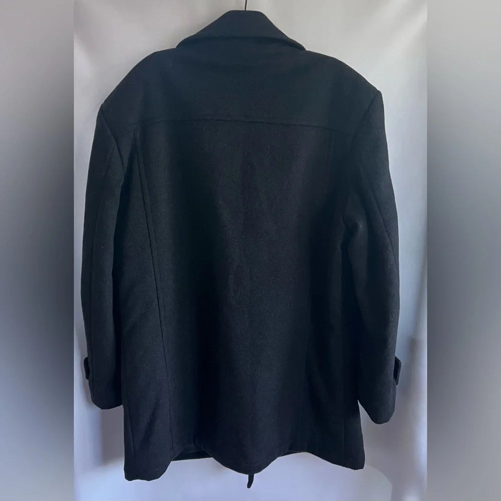 Club Uomo Mens Double Breasted Quilted Lining Wool Blend Peacoat Black Size‎ 42R